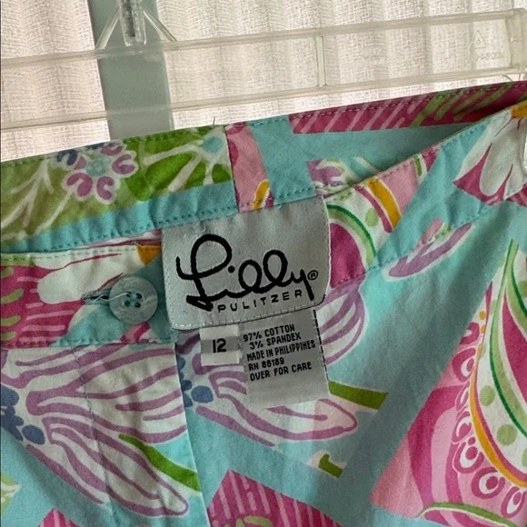 Vintage LILLY PULITZER Pink Blue Floral Cotton Ankle Pants  Size 12 EUC - Picture 3 of 5